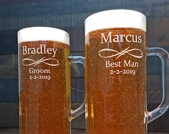 Beer Mugs Personalized, Custom Engraved Glasses, Engraved Beer Stein, Groomsmen Gifts, Best Man Gift, Father of the Bride Gift, Wedding Gift
