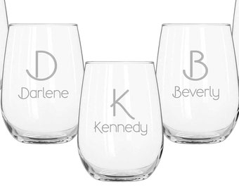 Stemless Wine Glasses, Personalized Bridesmaids Gifts, Engraved Wedding Glasses, Custom Wedding Gift, Wedding Favor for Bridesmaid