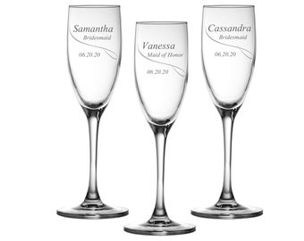 Personalized Bridesmaids Gifts, Champagne Flutes, Engraved Toasting Glasses, Bridesmaid Champagne Glass, Maid of Honor Gift, Wedding Favor