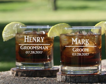 Personalized Whiskey Glasses / Groomsmen Gifts / Best Man Gift / Rocks Glasses Personalized / Engraved / Custom Etched Glasses / 16 DESIGNS