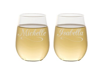 2 Stemless Wine Glasses, Personalized Maid of Honor Gifts, Custom Engraved Glassware, Bridesmaids Gifts, Stemless Wine Glass, Set of 2
