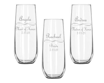 Personalized Stemless Champagne Flute, Bridesmaids Gifts, Engraved Wedding Glasses, Custom Wedding Gift, Wedding Favor for Bridesmaid