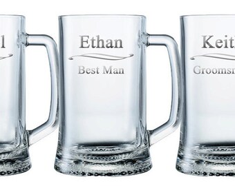 DISCOUNT PROMOS Custom Glass Beer Mug 16 Oz. Set Of 10, Personalized Bulk Pack - Great For Wedding Favors, Groomsmen Gifts, Birthday Gifts - Clear