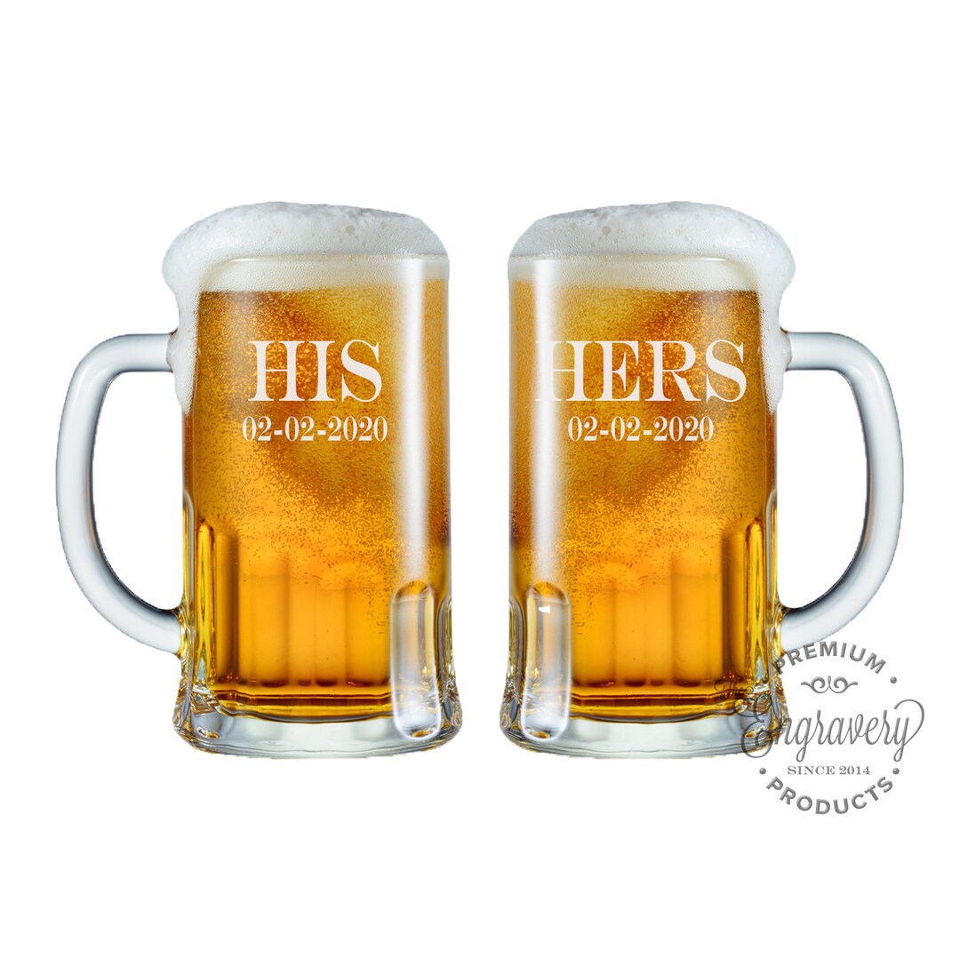 His Hers Beer Mugs, Personalized Wedding Glasses, Custom Engraved Beer Stein, Engraved Beer