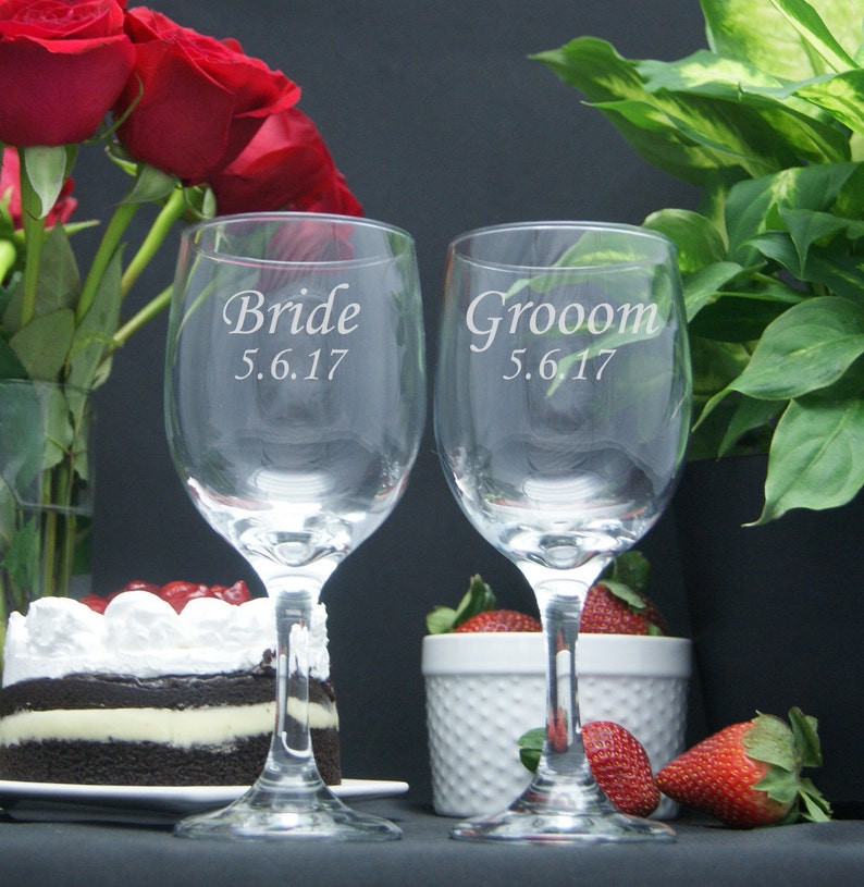 Bride and Groom Wine Glasses Personalized Glasses Stemmed Etsy