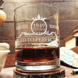 Aged To Perfection Whiskey Glass, Vintage Limited Edition Bourbon Glass, Custom Engraved Birthday Gift, Father&#39;s Day Gift, Toasting Glass
