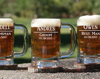 10 Personalized Beer Mugs / Groomsmen Gifts / Bachelor Party / Custom Beer Mug / Etched Glass / Glasses for Him / Father of the Groom Gift