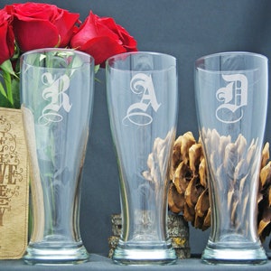 Personalized Beer Glasses, Monogram Glasses, Personalize Pilsner Glass, Custom Engraved Gift, Monogrammed Beer Glass Gift, Housewarming Gift image 1