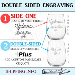 Custom Stemless Wine Glass, Personalized Bridesmaids Gifts, Engraved Wedding Glasses, Wedding Party, Maid of Honor Gift, Dinner Party Favor image 7