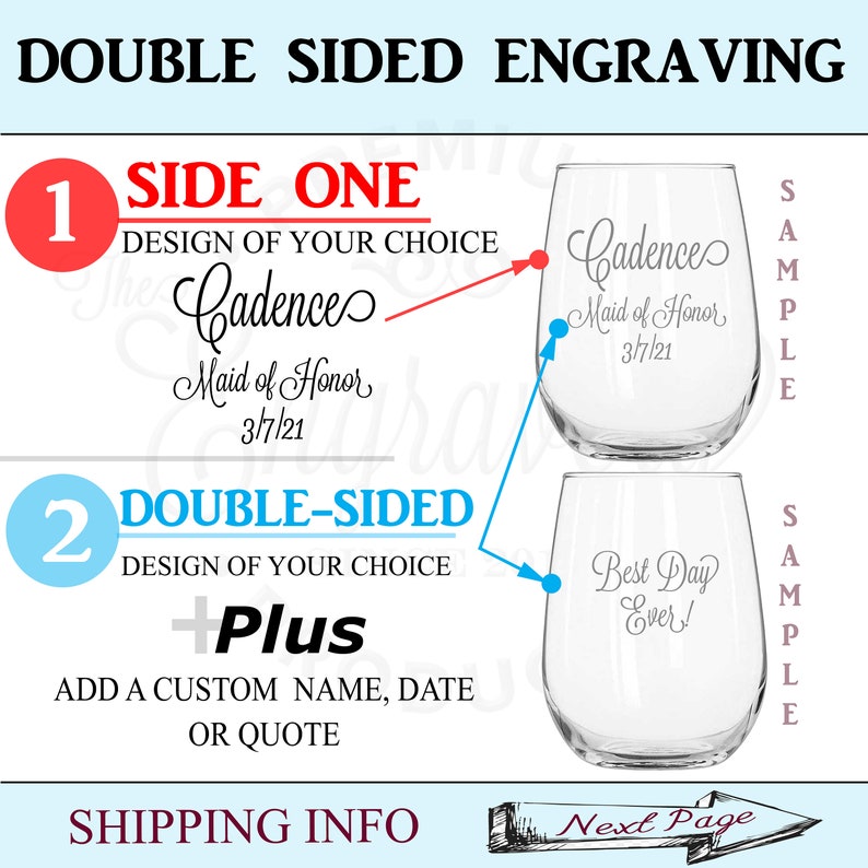 Custom Stemless Wine Glass, Personalized Bridesmaids Gifts, Engraved Wedding Glasses, Wedding Party, Maid of Honor Gift, Dinner Party Favor image 7