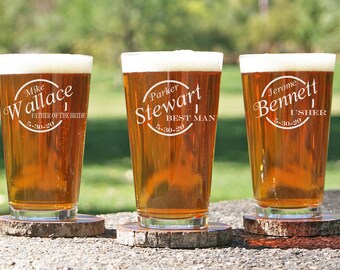 Personalized Beer Glasses, Groomsmen Gifts, Bridesmaids Gift, Engraved Wedding Glasses, Custom Engraved Pint Glass, Wedding Beer Gift