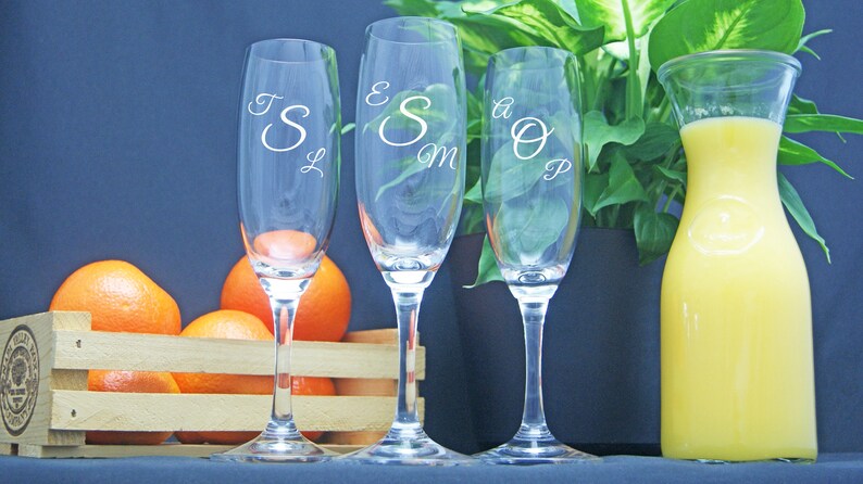 Personalized Champagne Flutes, Monogram Glasses, Etched Glasses, Custom Engraved Champagne Flute, Wedding Champagne Flute, Monogrammed Gift image 1