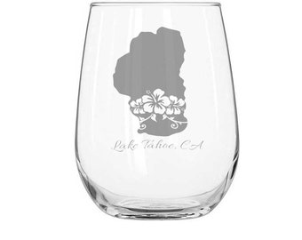 Lac Tahoe aux fleurs, verre à vin sans tige, cadeau gravé sur mesure, verre de vin sans tige personnalisé