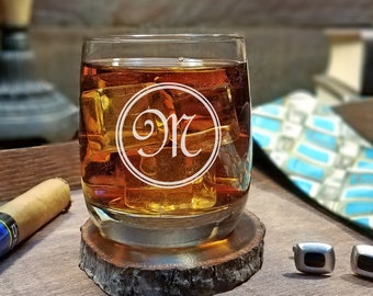 Custom Engraved Whiskey Glass, Monogrammed Glasses, Rocks Glass, Custom Initials, Personalized Groomsman Gift, Wedding Favor, Gift for Him
