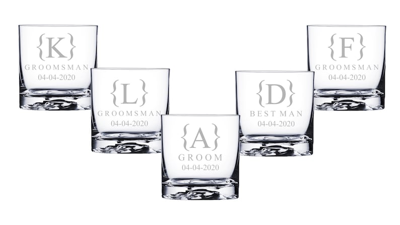 Personalized Whiskey Glasses, Custom Groomsmen Gift, Rocks Glasses, Wedding Gift, Best Man, Groomsman Gifts, Engraved Whiskey Glasses image 1