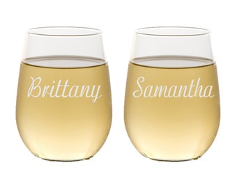 Personalized Bridesmaids Gifts, Stemless Wine Glasses, Engraved Wine Glasses, Custom Wine Glass, Gift for Bridesmaid, Select any Quantity