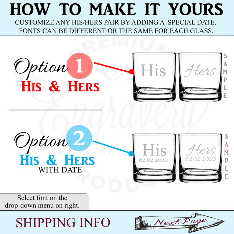 His and Hers Whiskey Glasses, Custom Wedding Gift, Engraved Rocks Glass, Whiskey Glasses Personalized, Gifts for the Couple Set of 2 image 8