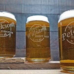 Personalized Beer Glasses, Custom Beer Can Glass, Groomsmen Gifts, Gifts for the Groom, Wedding Favors, Wedding Glasses, Engraved Beer Glass