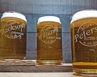 Personalized Beer Glasses, Custom Beer Can Glass, Groomsmen Gifts, Gifts for the Groom, Wedding Favors, Wedding Glasses, Engraved Beer Glass