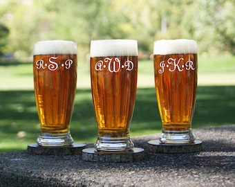Personalized Beer Glasses, Monogram Glasses, Custom Engraved Beer Tumbler, Personalized Barware, Monogrammed Beer Glass Gift, Newlywed Gift