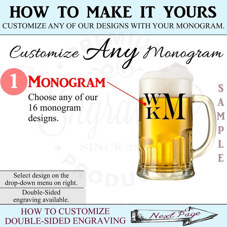 Personalized Beer Mugs, Monogram Glasses, Engraved Beer Mug with Handle, Custom Engraved Beer Glass, Beer Stein, Wedding Party Favor image 6