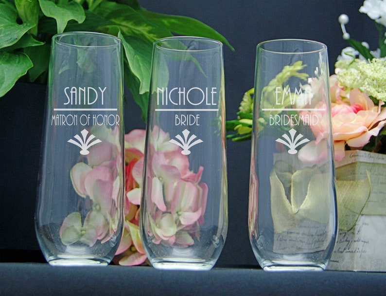 Stemless Champagne Glasses Personalized Bridesmaids Gifts Etsy