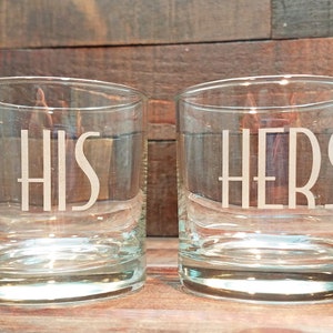 His and Hers Whiskey Glasses, Custom Wedding Gift, Engraved Rocks Glass, Whiskey Glasses Personalized, Gifts for the Couple Set of 2 image 2