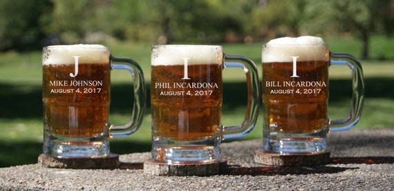 Personalized Beer Mug 12oz / Groomsmen / Engraved / Etched Beer Mug With  Handle / Custom Personalized Beer Glass / Set of 4 Mugs 