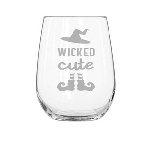 Wicked Cute Stemless Wine Glass, Custom Engraved Gift, Personalized Stemless Wine Glass