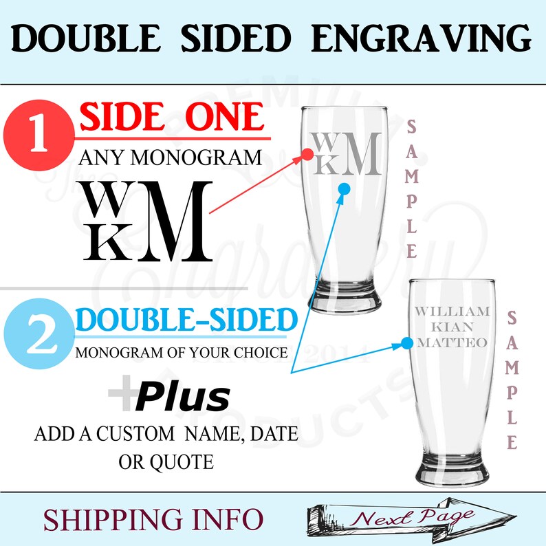 Monogram Beer Glasses, Engraved Pilsner Beer Glass, Personalized Beer Drinker Gift, Beer Glasses Engraved, Monogrammed Beer Gift, Newlywed image 7