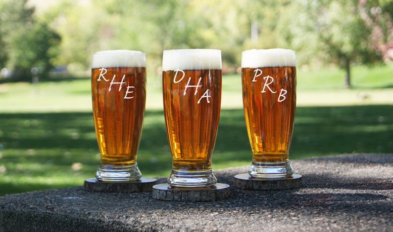 Monogram Beer Glasses, Engraved Pilsner Beer Glass, Personalized Beer Drinker Gift, Beer Glasses Engraved, Monogrammed Beer Gift, Newlywed image 1