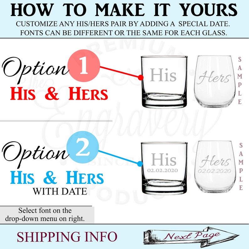 His and Hers Whiskey and Wine Glass Set, Custom Engraved Gift for Couple, Wine and Whiskey Glass Set, Wedding Gift, Newlywed Gift Idea image 9