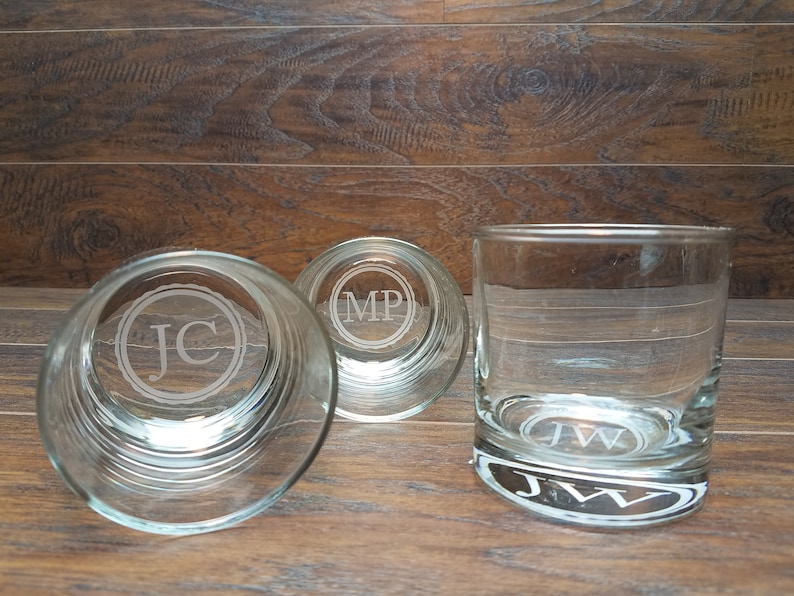 Personalized Monogrammed Whiskey Glass, Bottom Engraved Whiskey Glasses, Rocks Glasses, Personalized, Custom Whiskey Glasses, Monogram Glass image 2