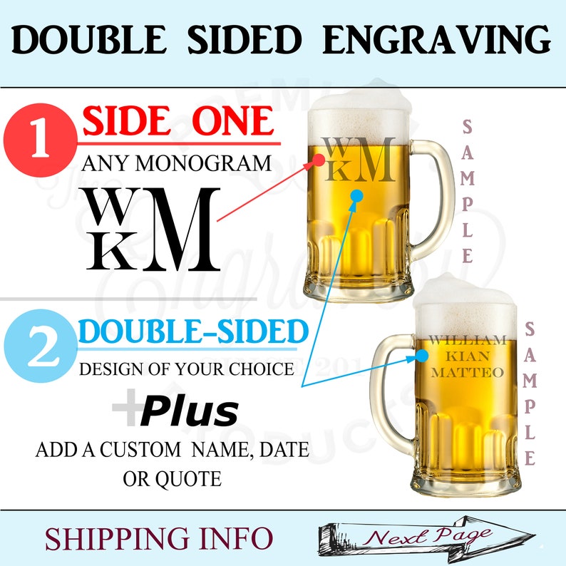 Personalized Beer Mugs, Monogram Glasses, Engraved Beer Mug with Handle, Custom Engraved Beer Glass, Beer Stein, Wedding Party Favor image 7