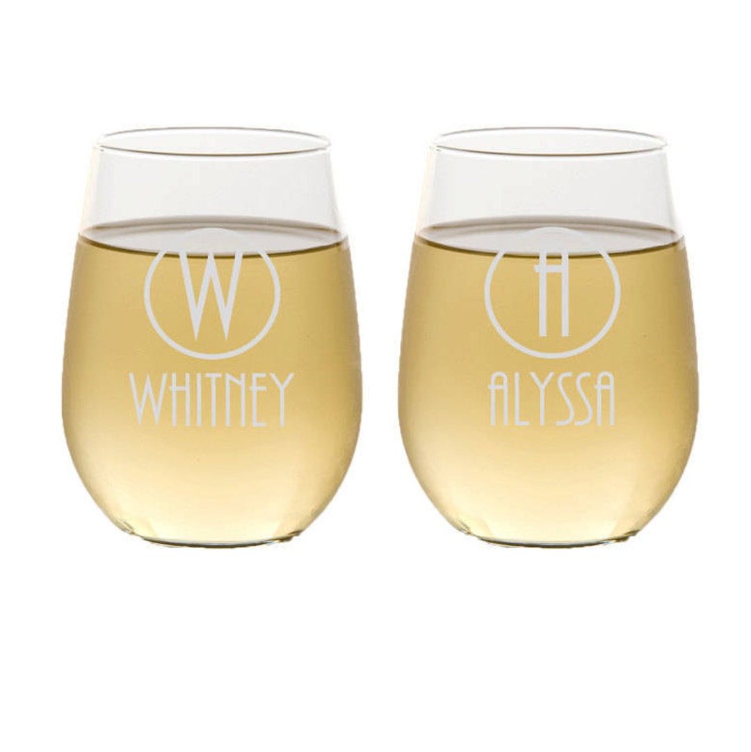 6 Stemless Wine Glasses, Personalized Bridesmaids Gifts, Custom Engraved Wine Glassware ...