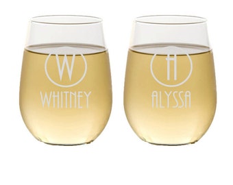 6 Stemless Wine Glasses, Personalized Bridesmaids Gifts, Custom Engraved Wine Glassware, Personalized Wine Glass, Mother of the Groom Gift