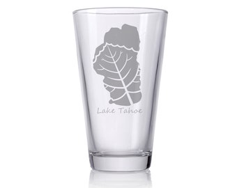 Lake Tahoe Aspen Leaf Drinking Glass, Custom Engraved Pint Glass, Personalized Gift, Customized Beer Glass, Fun Gift Idea