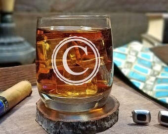 Custom Engraved Whiskey Glass, Monogrammed Glasses, Rocks Glass, Custom Initials, Personalized Groomsman Gift, Wedding Favor, Gift for Him