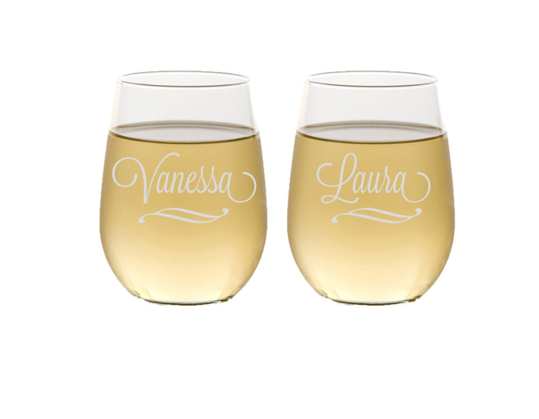 FOUR Custom Wine Glasses, Personalized Etched Wine Glasses, Etched Wine ...