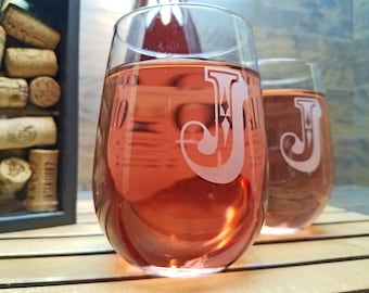 Monogrammed Wine Glass, Personalized Stemless Wine Glasses, Engraved Wine Glass, Wine Lover Gift, Personalized Gift, Custom Wine Glass