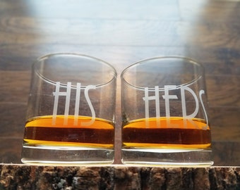 His and Hers Whiskey Glasses, Custom Wedding Gift, Engraved Rocks Glass, Whiskey Glasses Personalized, Gifts for the Couple - Set of 2