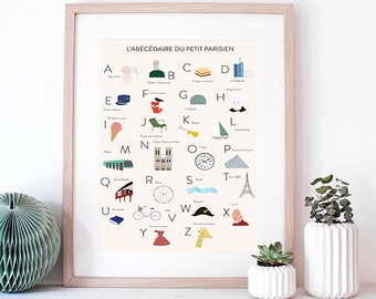 Kleines Poster mit dem Alphabet von Paris - Alphabet der Region Paris - Weihnachtsgeschenk zur Dekoration eines Kinderzimmers - originelles Geburtsgeschenk