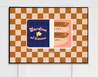 Affiche boite de sardines damier