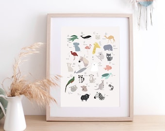 Tieralphabet-Poster - Poster - Alphabet - zur Dekoration eines Kinderzimmers - Alphabet