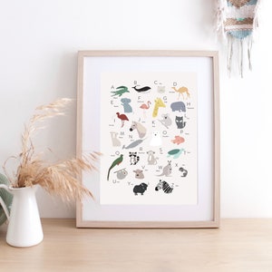 ABC animals poster - illustration with alphabet letters and animals