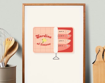 Affiche boite de sardines - poster minimaliste - cuisine