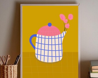 Póster de tetera de mostaza - Ilustración A4