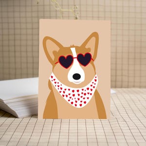 Carte postale corgi avec lunettes coeur