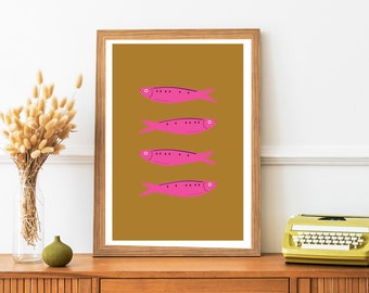 Affiche sardines rose fluo