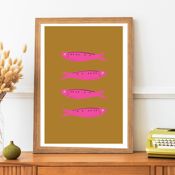 Affiche sardines rose fluo